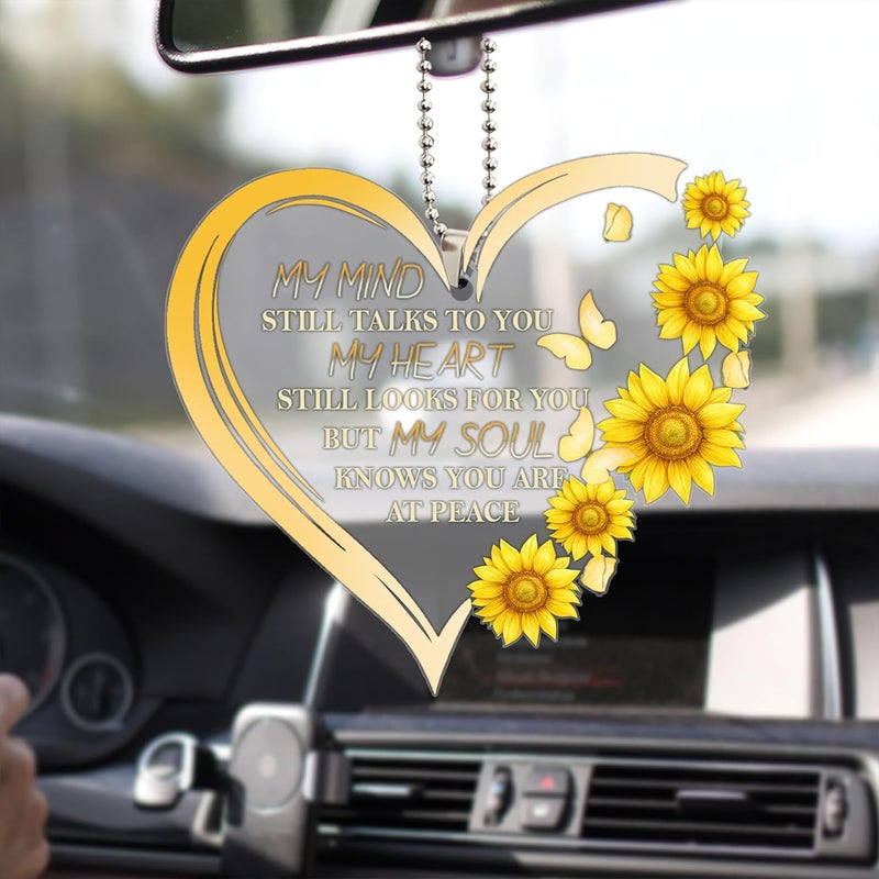 Talataca Yellow Heart Sunflower Butterfly Memorial Car Rear View Mirror Pendant - Image 1