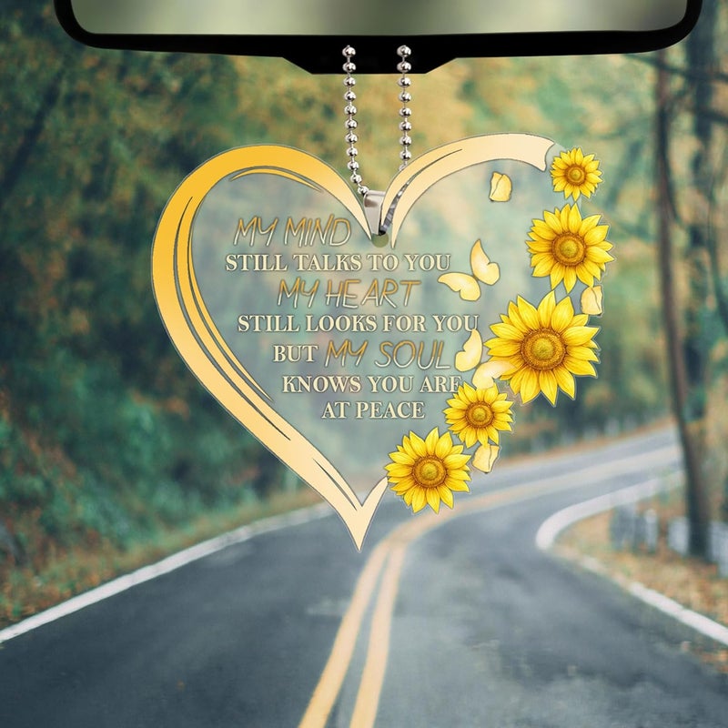 Talataca Yellow Heart Sunflower Butterfly Memorial Car Rear View Mirror Pendant - Image 5