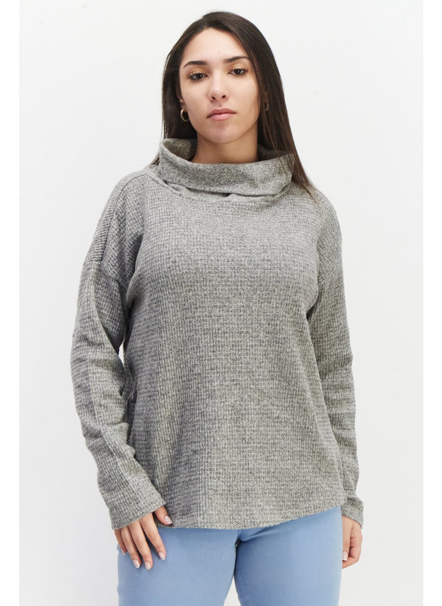 ESPRIT Women Turtle Neck Textured Sweater, Grey  - Image 1
