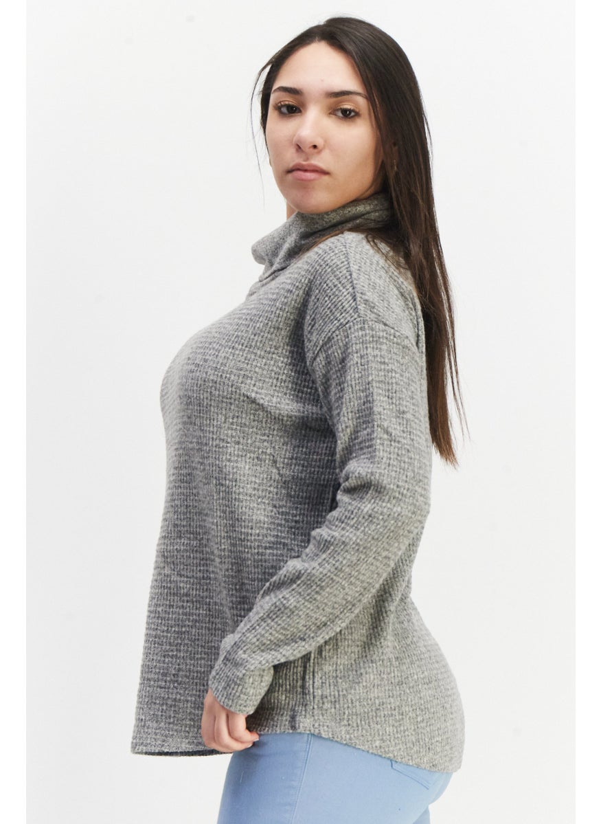 ESPRIT Women Turtle Neck Textured Sweater, Grey  - Image 2