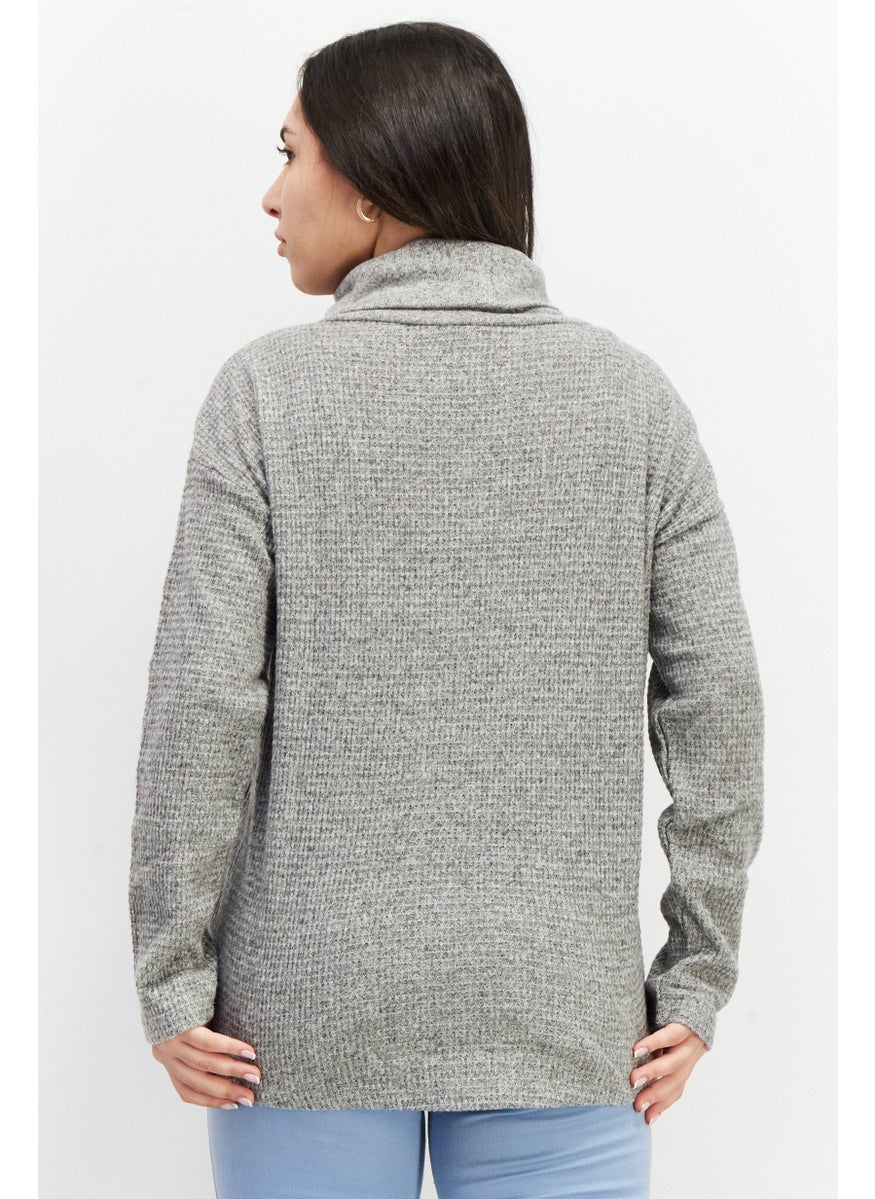 ESPRIT Women Turtle Neck Textured Sweater, Grey  - Image 3