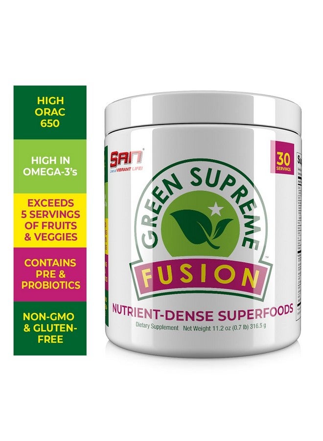 سان مزيج التغذية Green Supreme Fusion Blend المضاد للأكسدة: مزيج سموثي Super Greens مع سبيرولينا، وكلوريلا، وفطر متكيف، 30 وجبة - Image 2