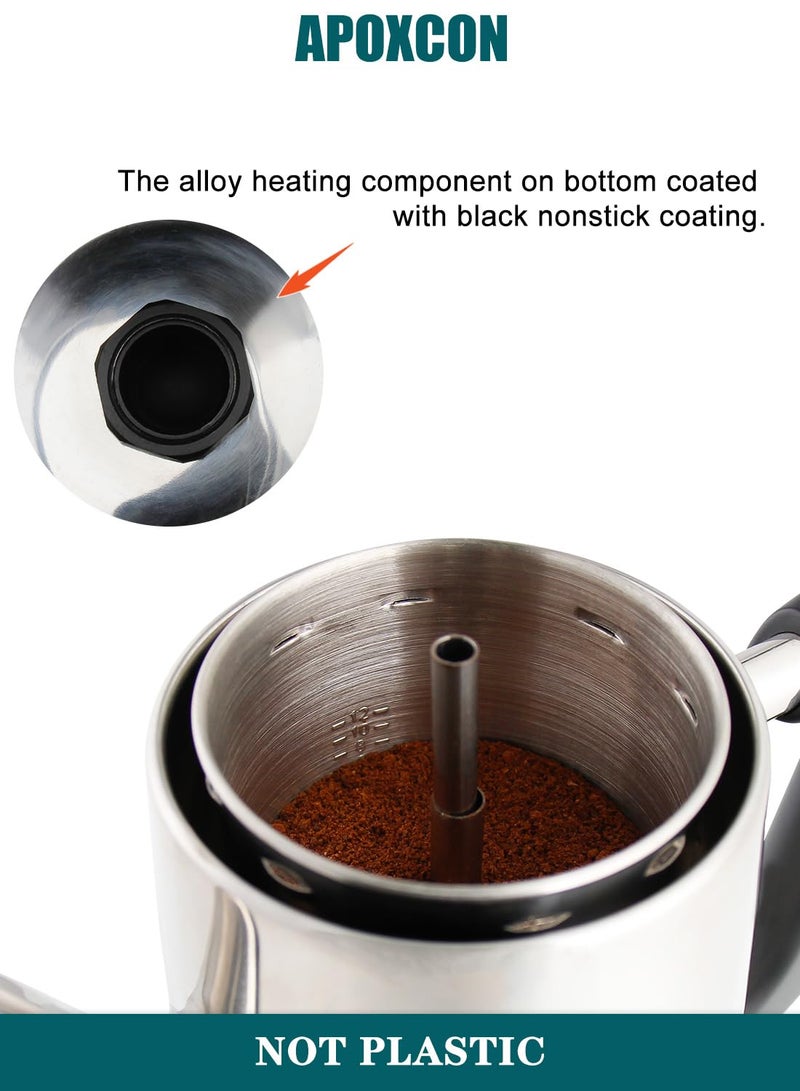 APOXCON Electric Coffee Percolator Stainless Steel Coffee Maker with Two Heat Resistant Tough Glass Clear Brew Progress Knob Classic Look Keep Warm & Cordless Serving Coffee Pot 12 Cup - Image 5