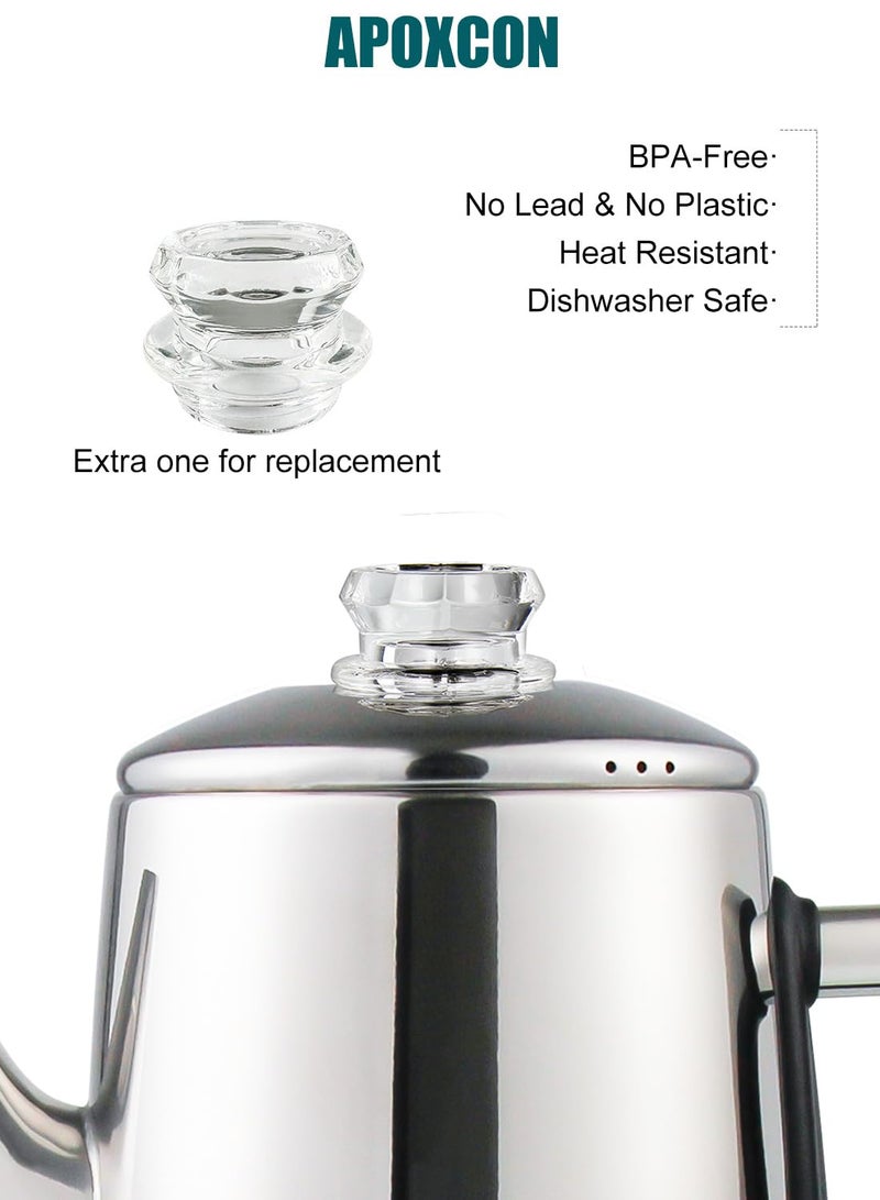 APOXCON Electric Coffee Percolator Stainless Steel Coffee Maker with Two Heat Resistant Tough Glass Clear Brew Progress Knob Classic Look Keep Warm & Cordless Serving Coffee Pot 12 Cup - Image 4
