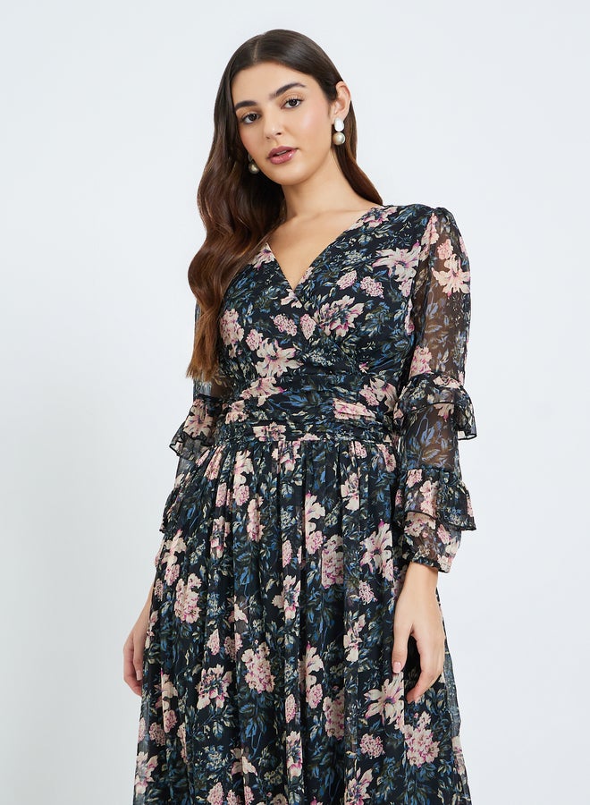 ستايلي فستان طويل بأكمام طويلة وطبعة زهور - Image 2