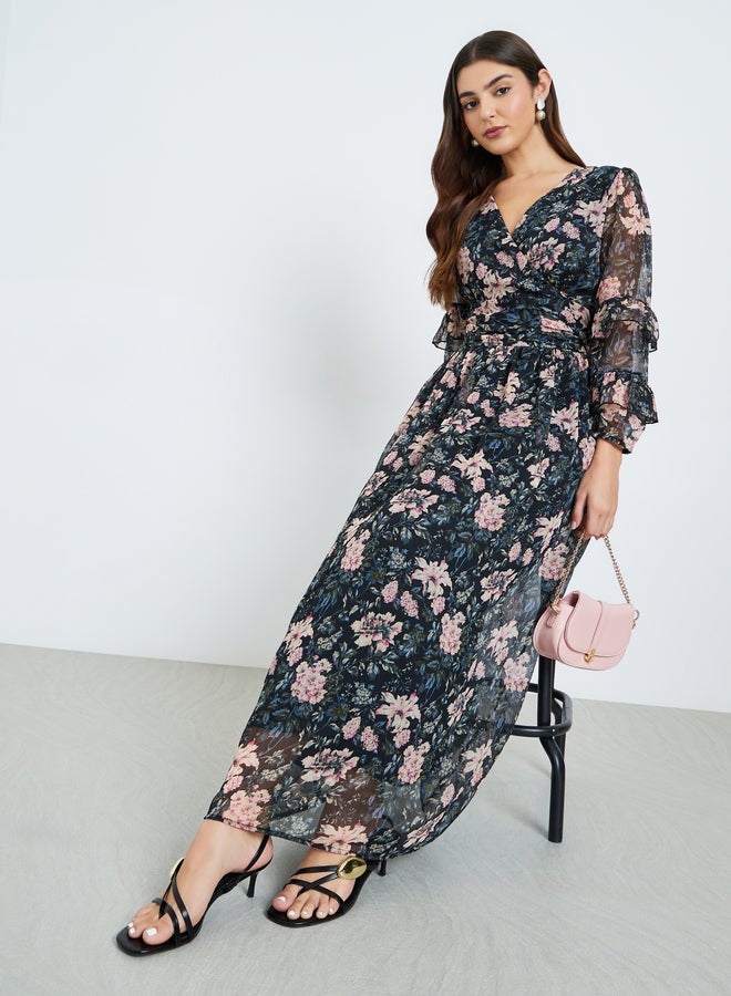 Women Floral Maxi Dress with Long Sleeves