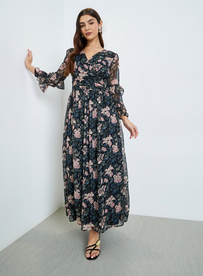 ستايلي فستان طويل بأكمام طويلة وطبعة زهور - Image 3