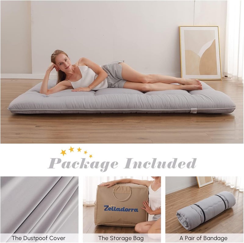 XICEN Japanese Floor Mattress, Futon Mattress with Portable Storage Bag and Washable Cover, Roll Up Thick Tatami Mat Suitable for Camping, Guest Room - Image 2