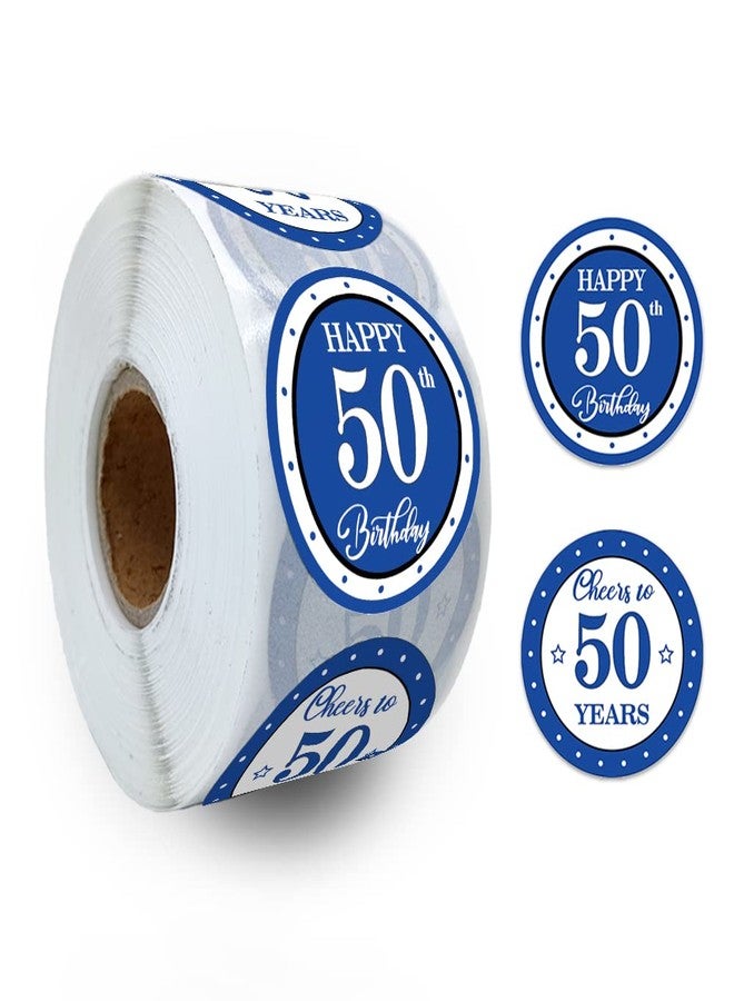 REWIDPARTY Blue 50th Birthday Stickers - 500 PCS Cheers to 50 Years & Happy Birthday Round Stickers for Party Decor - Image 1