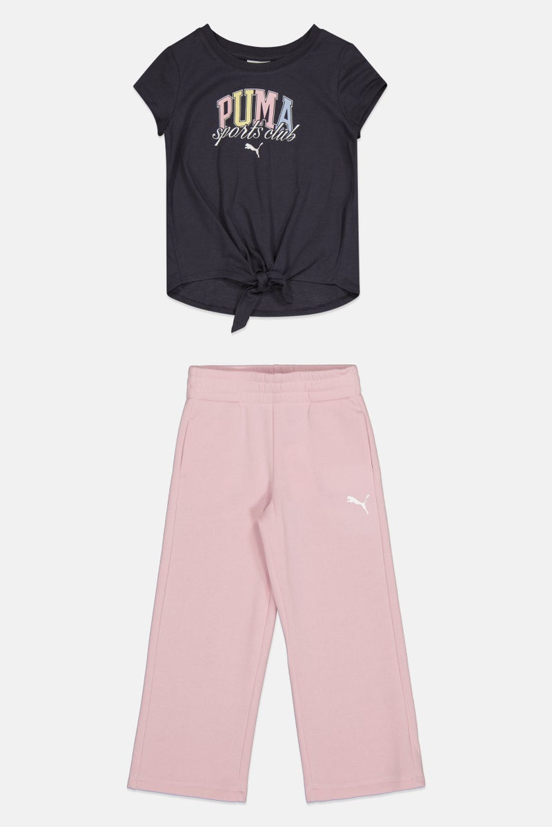 PUMA طقم بنات أطفال مكون من قطعتين بأكمام قصيرة، ملابس خارجية وسروال رياضي، متعدد الألوان - Image 2