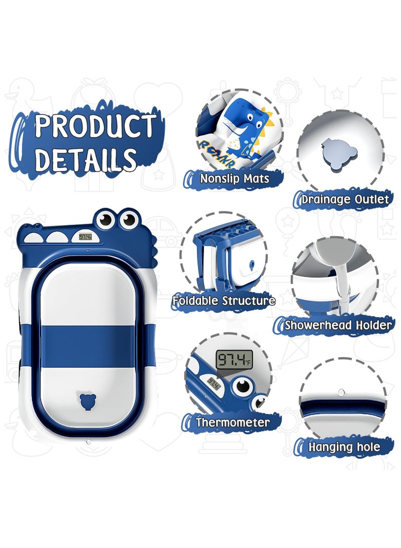 ميكسد مجموعة حوض استحمام أطفال قابلة للطي (ترمومتر + حصيرة عائمة + منشفة بغطاء رأس) - مناسبة من 0 إلى 3 سنوات، مراقبة ذكية لدرجة الحرارة، موفرة للمساحة، مواد آمنة للاستخدام في المنزل والسفر. - Image 2