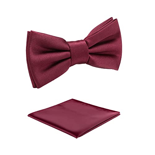 fortunatever Boys Solid Pre-tied Bow Ties,Burgundy Red Adjustable Tuxedo Bowtie For Boy With Multiple Colors+Pocket Square (11''-18'') - Image 1