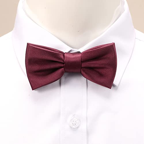 fortunatever Boys Solid Pre-tied Bow Ties,Burgundy Red Adjustable Tuxedo Bowtie For Boy With Multiple Colors+Pocket Square (11''-18'') - Image 2