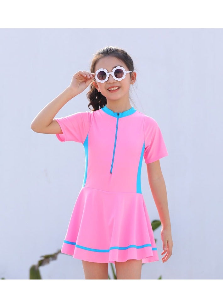Generic Girls Swimsuit Rash Guard Short Sleeve Swimsuit Kids Swimwear Water Sports Sun Protection Bathing Suits With Children Skirts 80-155cm  - Image 1