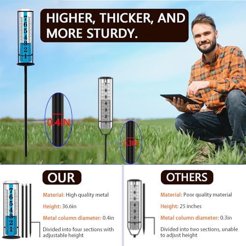 Asenron Rain Gauge Outdoor Freeze Proof Rain Gauges Outdoors Best Rated Upgraded Accurate Rain Measure Gauge for Yard Thickened Plastic Rain Meter with Stake Large Font Water Gauge Adjustable Height - Image 3