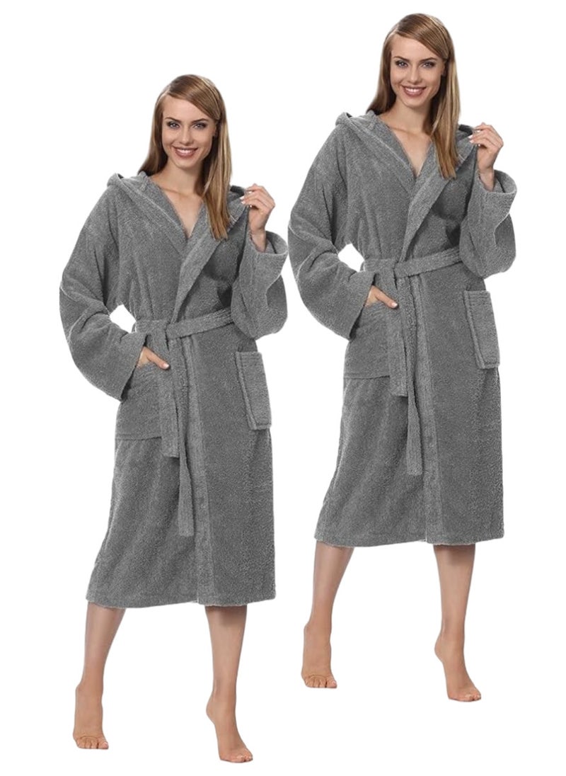White Rose 2 Pieces Grey Color Terry Weave Bathrobe XL Size 100% Cotton  - Image 1
