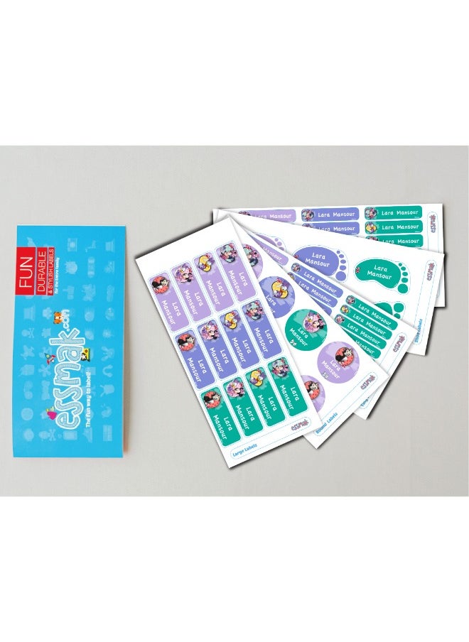 Essmak Disney Personalized Waterproof Name Labels for Kids – Set of 74 Custom Stickers for School Supplies, Lunch Boxes, Clothes and Toys  - Image 2