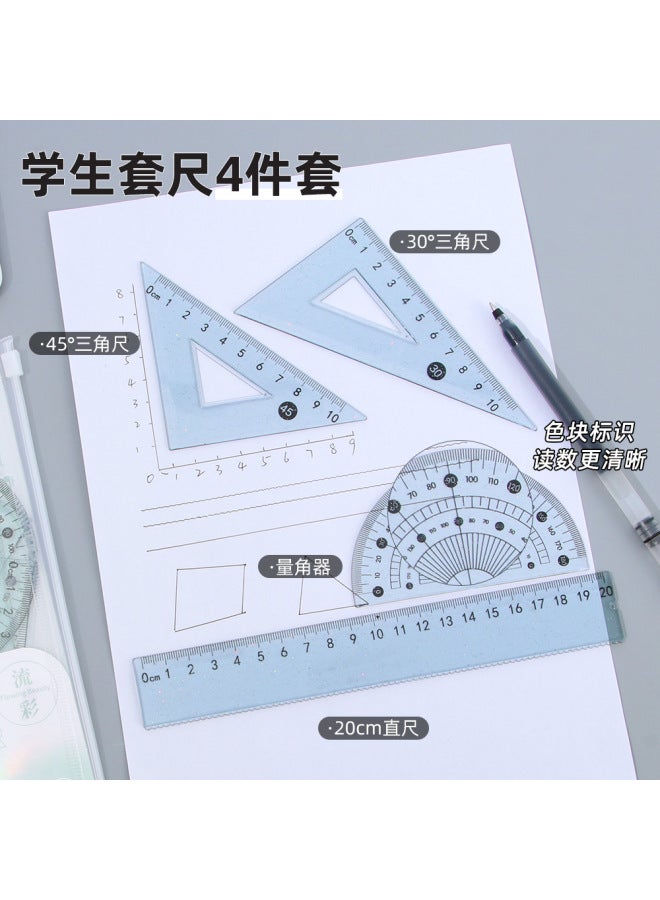 HELPS Creative Flowing Color Ruler Set Four-piece High-value Cartoon Student 20cm Ruler Compass Set Learning Stationery - Image 2