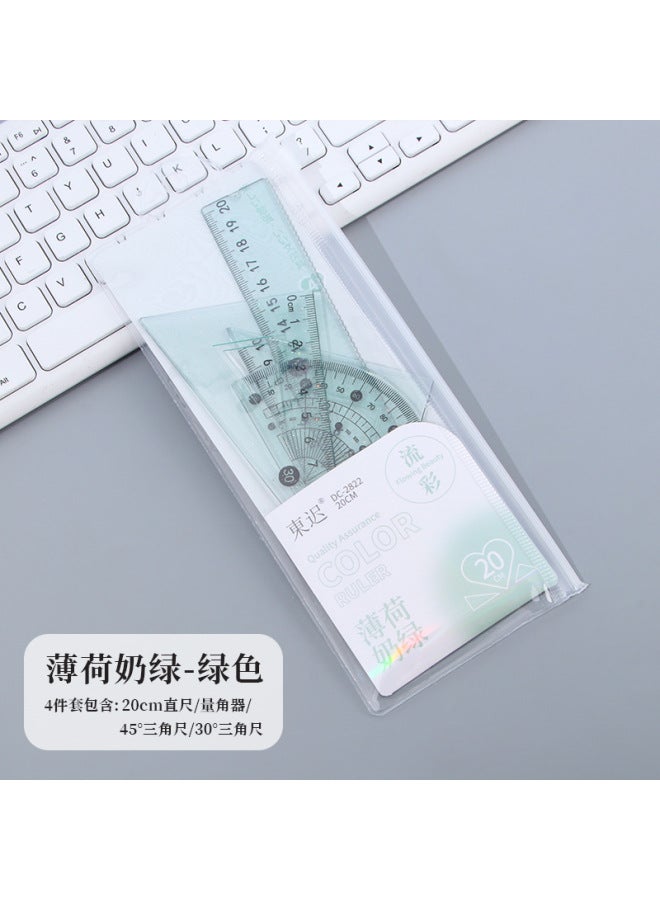 HELPS Creative Flowing Color Ruler Set Four-piece High-value Cartoon Student 20cm Ruler Compass Set Learning Stationery - Image 1