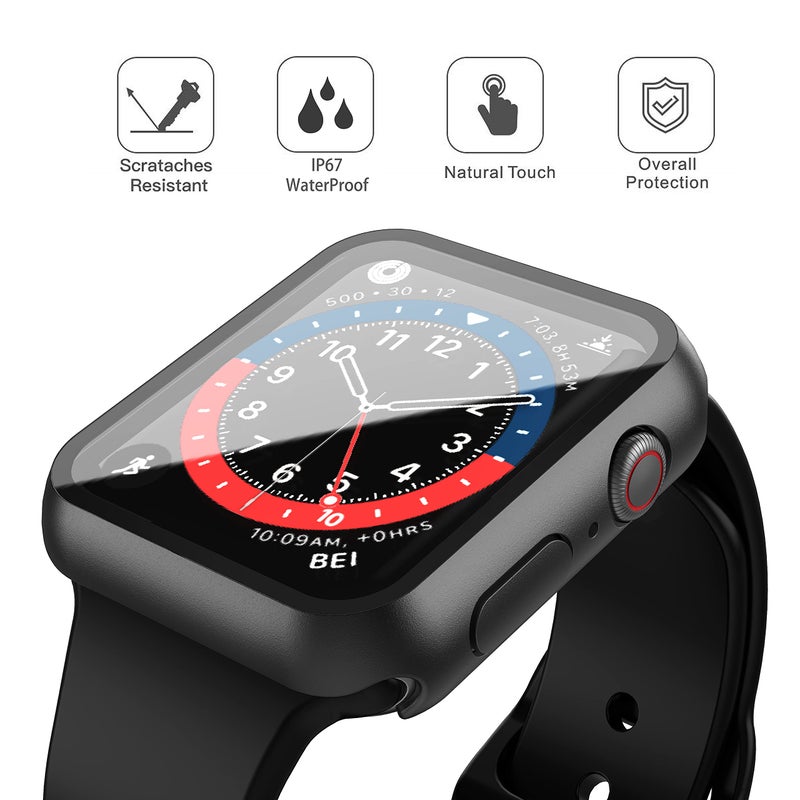 Misxi 2-Pack Waterproof Hard Case with Tempered Glass Compatible with Apple Watch SE 3 SE 2 SE Series 6 Series 5 Series 4 40mm, Ultra-Thin Protective Cover for iWatch Screen Protector, Matte Black - Image 3