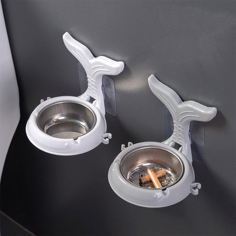 Foldable Stainless Steel Wall Mount Ashtray Holder Smokeless Windproof Ash Tray White Gray 4Pcs - Image 3