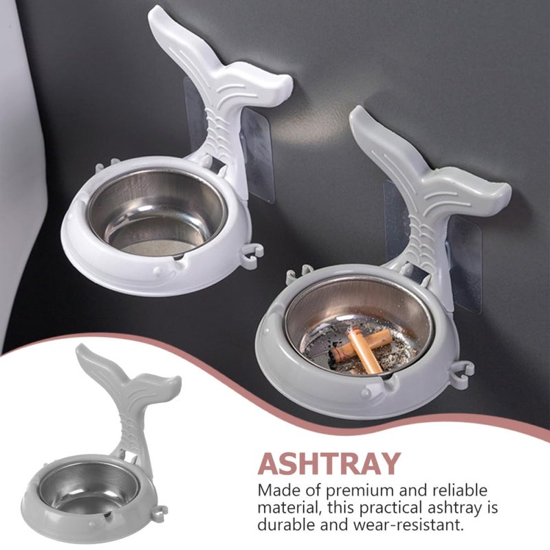 Foldable Stainless Steel Wall Mount Ashtray Holder Smokeless Windproof Ash Tray White Gray 4Pcs - Image 5