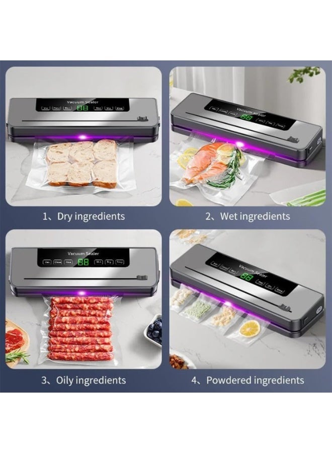 والالا جهاز غلق الطعام بالتفريغ، 50 كيس تخزين بالتفريغ، 5 أجهزة غلق طعام ذكية للمطبخ، قاطع لحفظ الطعام، مؤقت تنازلي رقمي، وضع التجفيف والرطوبة، الحفاظ على النضارة - Image 4