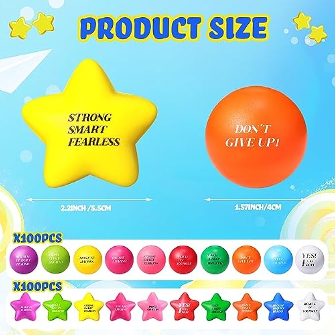 Jerify 200 Pcs Motivational Stress Balls Quotes Stress Relief Balls Star Shape Anger Management Ball Foam Balls Colorful Hand Exercise Balls for Anxiety Tension, Fidge Stress Relief Party Supplies Gifts - Image 4