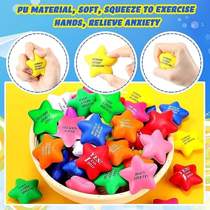 Jerify 200 Pcs Motivational Stress Balls Quotes Stress Relief Balls Star Shape Anger Management Ball Foam Balls Colorful Hand Exercise Balls for Anxiety Tension, Fidge Stress Relief Party Supplies Gifts - Image 3