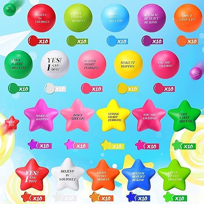 Jerify 200 Pcs Motivational Stress Balls Quotes Stress Relief Balls Star Shape Anger Management Ball Foam Balls Colorful Hand Exercise Balls for Anxiety Tension, Fidge Stress Relief Party Supplies Gifts - Image 2