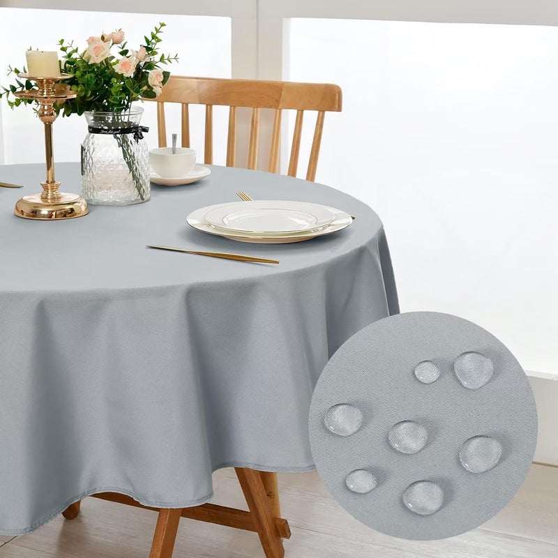 DWCN Silver Grey Round Tablecloth, Stain Protection, Washable Table Linen, Waterproof Tablecloth for Dining Room, Garden, Party, Weddings or Household - Image 1