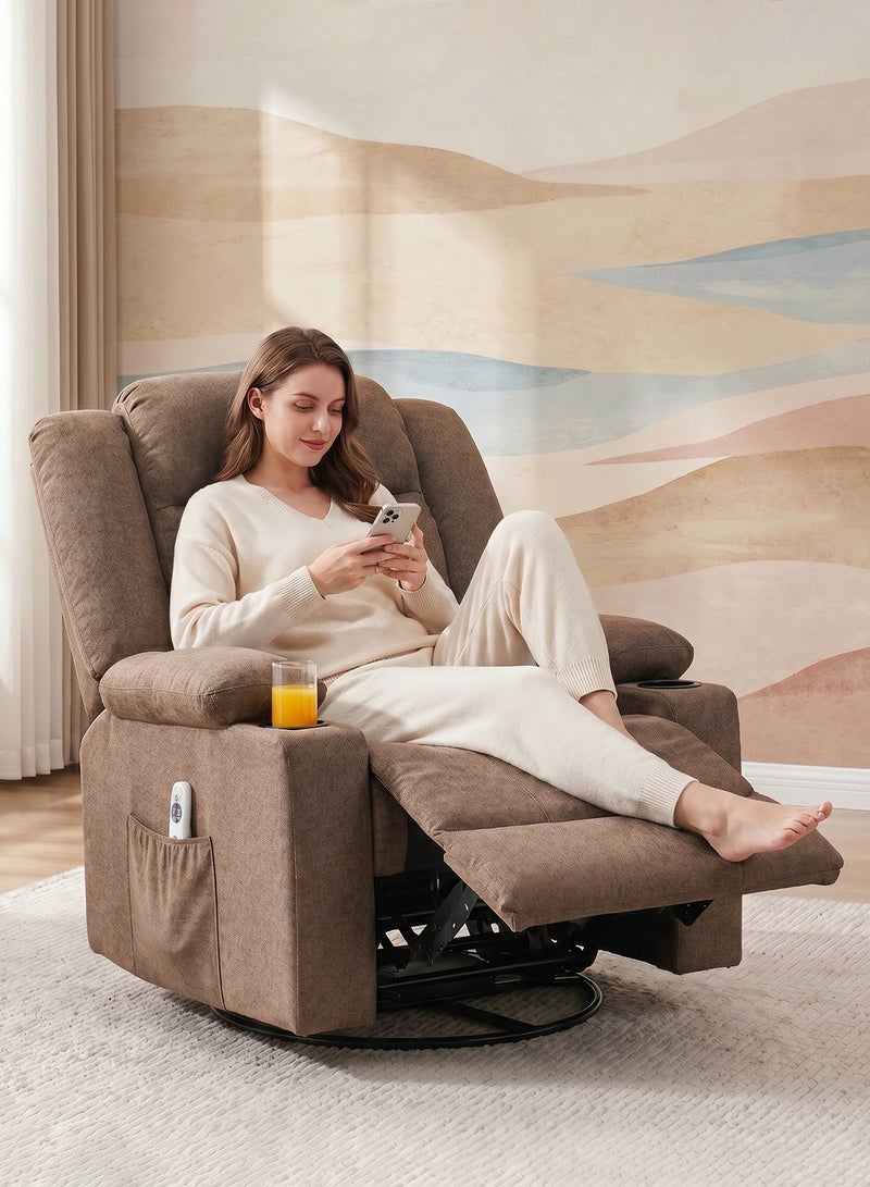 M-Smart Swivel Recliner Chair for Living Room - Ergonomic Rocking Lazy Chair with Dual Cup Holder & Side Pocket for Long Seating, Reading, Watching TV and Napping, 100x86x89cm - Brown - Image 5
