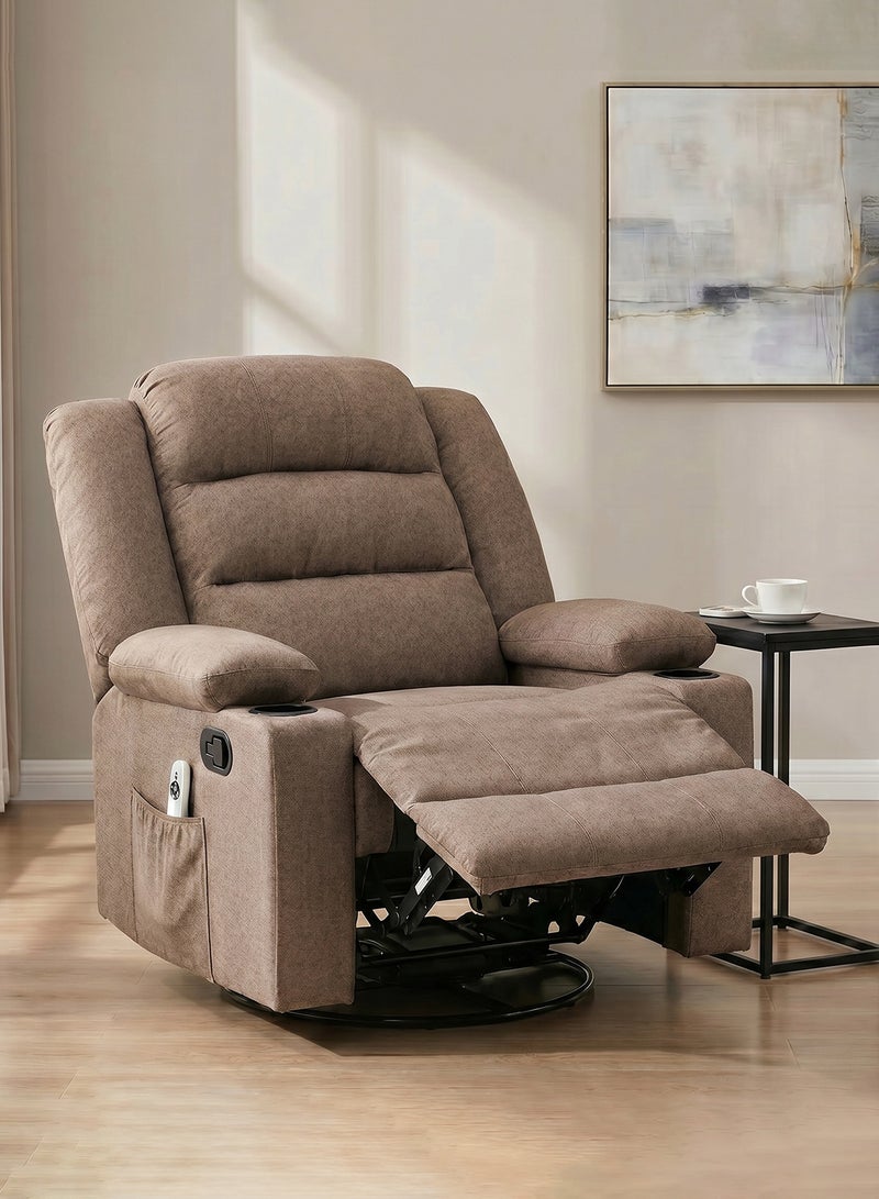 M-Smart Swivel Recliner Chair for Living Room - Ergonomic Rocking Lazy Chair with Dual Cup Holder & Side Pocket for Long Seating, Reading, Watching TV and Napping, 100x86x89cm - Brown - Image 1