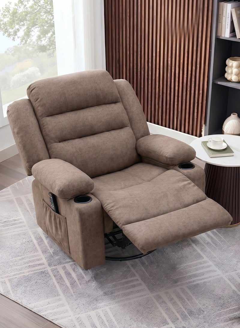 M-Smart Swivel Recliner Chair for Living Room - Ergonomic Rocking Lazy Chair with Dual Cup Holder & Side Pocket for Long Seating, Reading, Watching TV and Napping, 100x86x89cm - Brown - Image 3