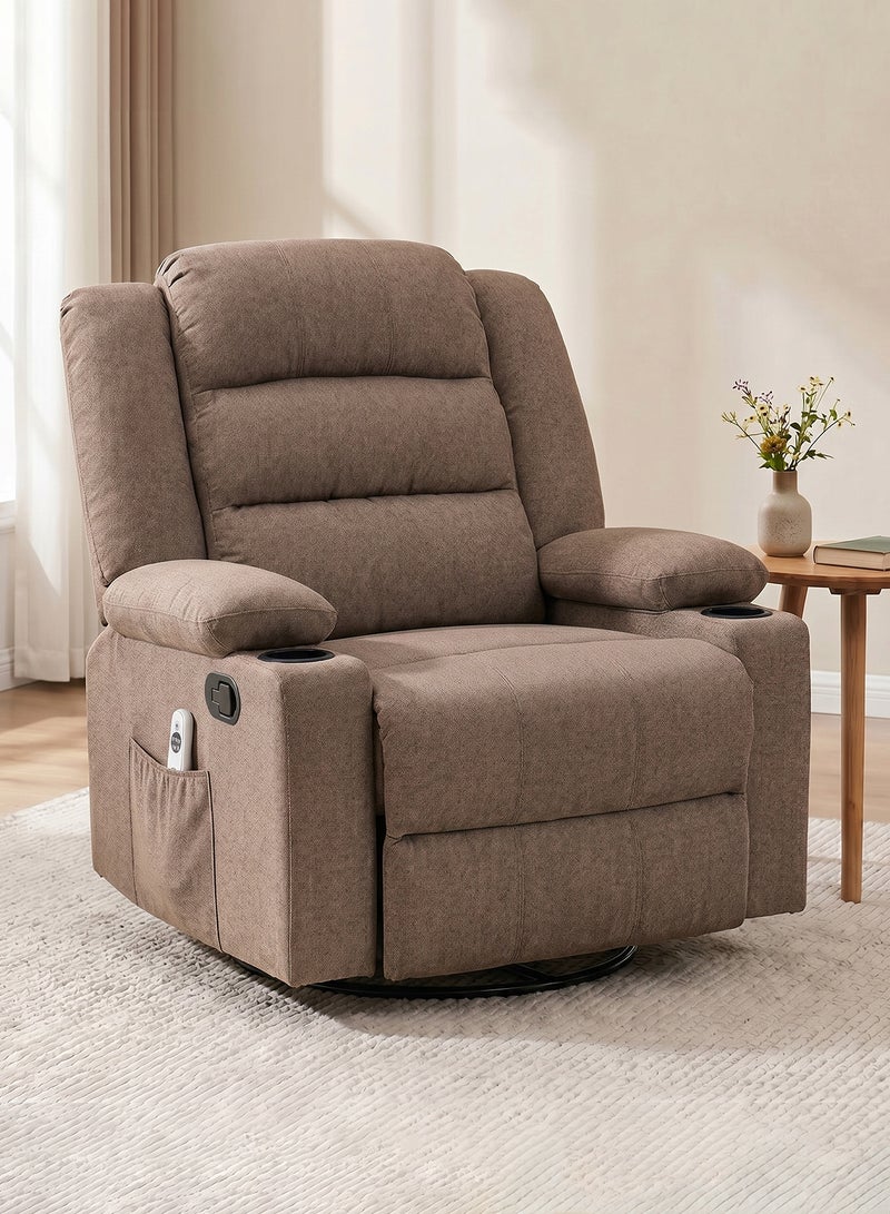 M-Smart Swivel Recliner Chair for Living Room - Ergonomic Rocking Lazy Chair with Dual Cup Holder & Side Pocket for Long Seating, Reading, Watching TV and Napping, 100x86x89cm - Brown - Image 2