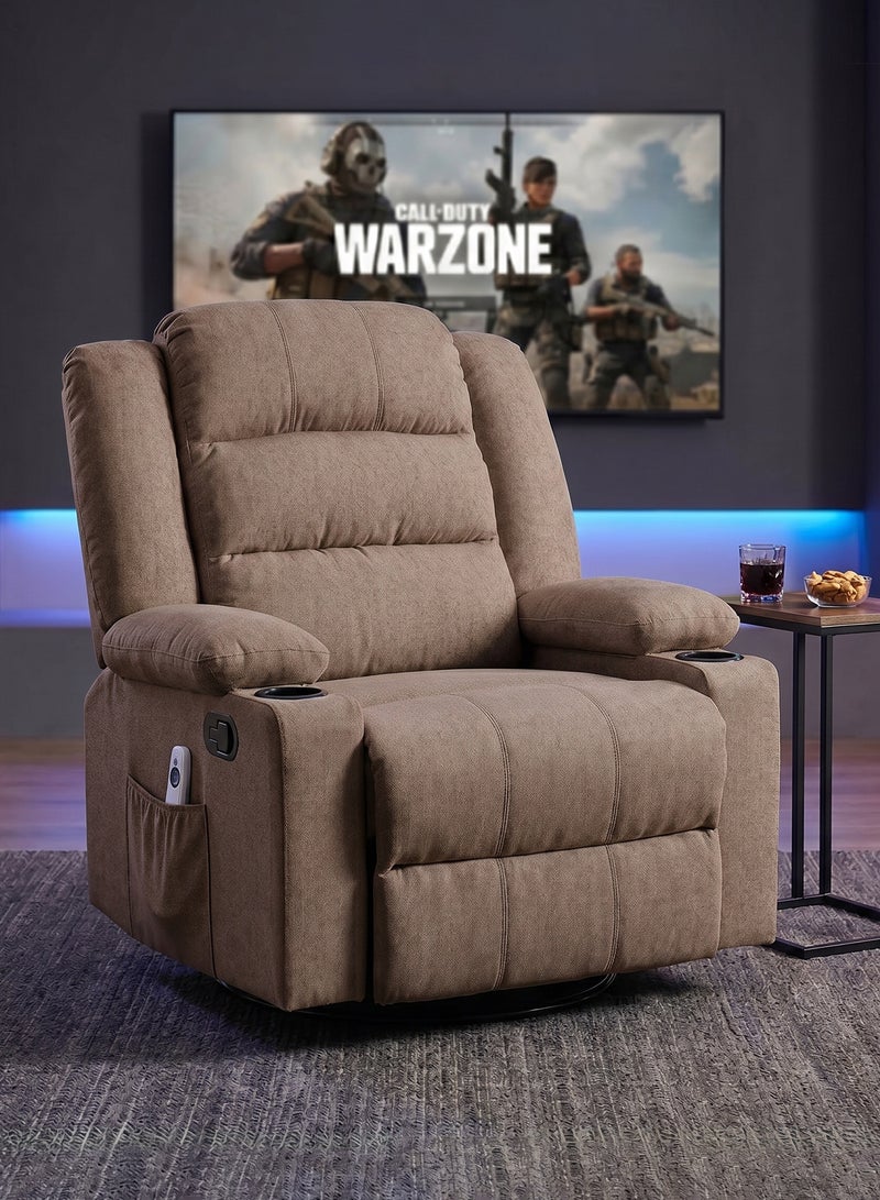 M-Smart Swivel Recliner Chair for Living Room - Ergonomic Rocking Lazy Chair with Dual Cup Holder & Side Pocket for Long Seating, Reading, Watching TV and Napping, 100x86x89cm - Brown - Image 4