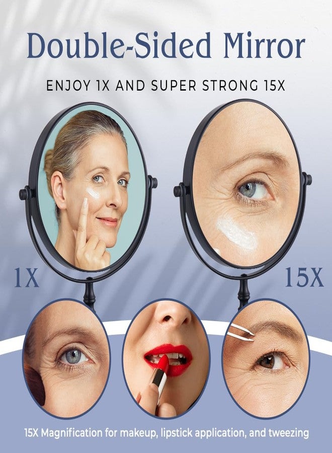 Mirrorvana 15X Magnifying Tabletop Mirror on Stand - Dual Sided 15x and 1x Cosmetic Mirror for Desk, Dressing Table, Bathroom Countertop - 6" Wide & 9" Tall (Black) - Image 2