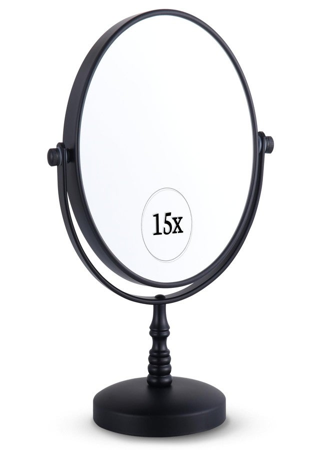 Mirrorvana 15X Magnifying Tabletop Mirror on Stand - Dual Sided 15x and 1x Cosmetic Mirror for Desk, Dressing Table, Bathroom Countertop - 6" Wide & 9" Tall (Black) - Image 1