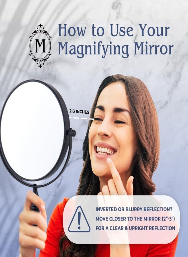 Mirrorvana 15X Magnifying Tabletop Mirror on Stand - Dual Sided 15x and 1x Cosmetic Mirror for Desk, Dressing Table, Bathroom Countertop - 6" Wide & 9" Tall (Black) - Image 4