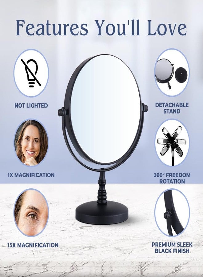 Mirrorvana 15X Magnifying Tabletop Mirror on Stand - Dual Sided 15x and 1x Cosmetic Mirror for Desk, Dressing Table, Bathroom Countertop - 6" Wide & 9" Tall (Black) - Image 3