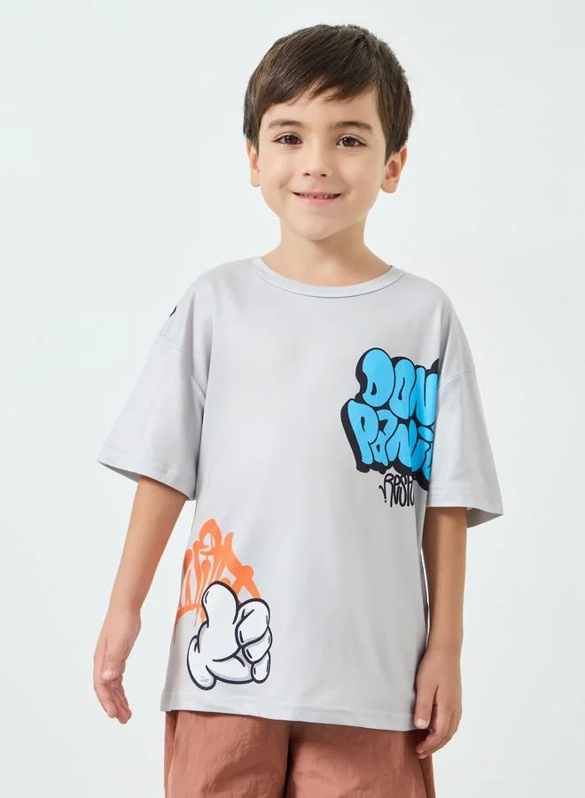 Styli Boys Graffiti Placement Print Oversized T-Shirt