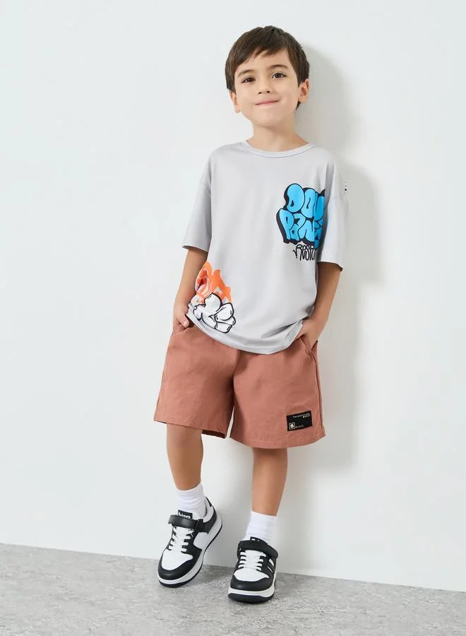 Styli Boys Graffiti Placement Print Oversized T-Shirt