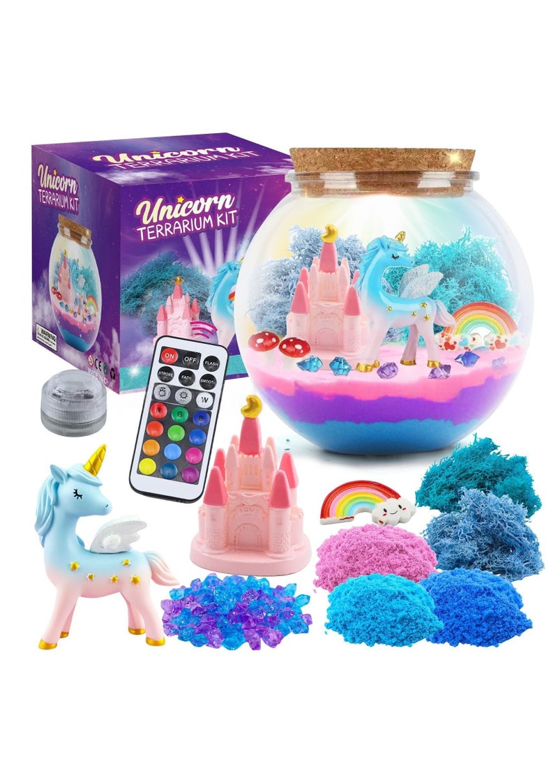 مجموعة أدوات فنية يدوية على شكل يونيكورن تيراريوم للأطفال هدايا للبنات، ألعاب حديقة يونيكورن إبداعية مضيئة ليلية للبنات من سن 4 إلى 16 عامًا، هدية مثالية للأطفال - Image 1