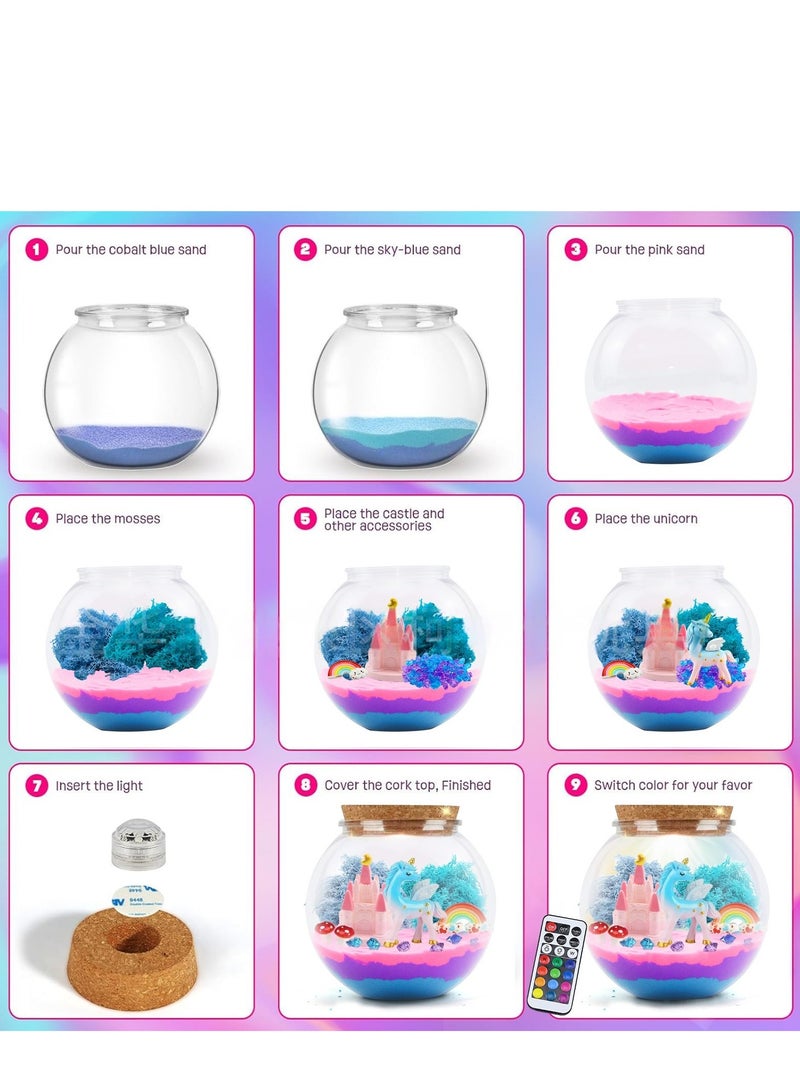مجموعة أدوات فنية يدوية على شكل يونيكورن تيراريوم للأطفال هدايا للبنات، ألعاب حديقة يونيكورن إبداعية مضيئة ليلية للبنات من سن 4 إلى 16 عامًا، هدية مثالية للأطفال - Image 3