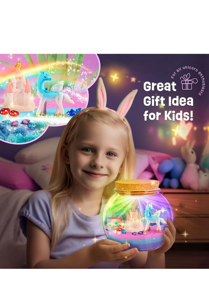 مجموعة أدوات فنية يدوية على شكل يونيكورن تيراريوم للأطفال هدايا للبنات، ألعاب حديقة يونيكورن إبداعية مضيئة ليلية للبنات من سن 4 إلى 16 عامًا، هدية مثالية للأطفال - Image 4