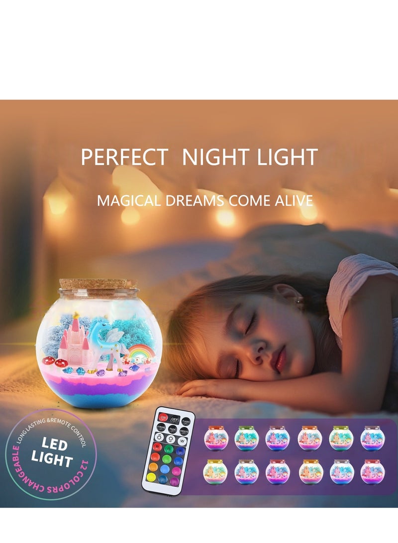 مجموعة أدوات فنية يدوية على شكل يونيكورن تيراريوم للأطفال هدايا للبنات، ألعاب حديقة يونيكورن إبداعية مضيئة ليلية للبنات من سن 4 إلى 16 عامًا، هدية مثالية للأطفال - Image 5