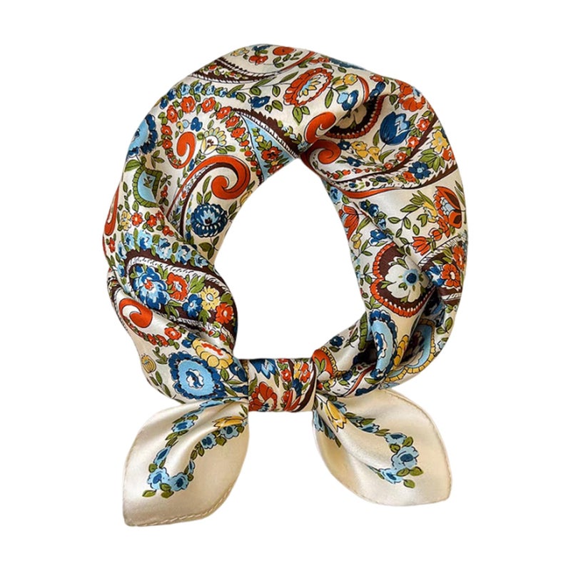 Aufeel 100% Real Mulberry Silk Women Small Square Neck Scarfs 21" Lightweight Headscarf Printed Neckerchief Gift Packed(Floral 2) - Image 1