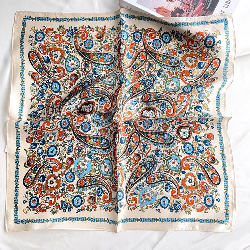 Aufeel 100% Real Mulberry Silk Women Small Square Neck Scarfs 21" Lightweight Headscarf Printed Neckerchief Gift Packed(Floral 2) - Image 3