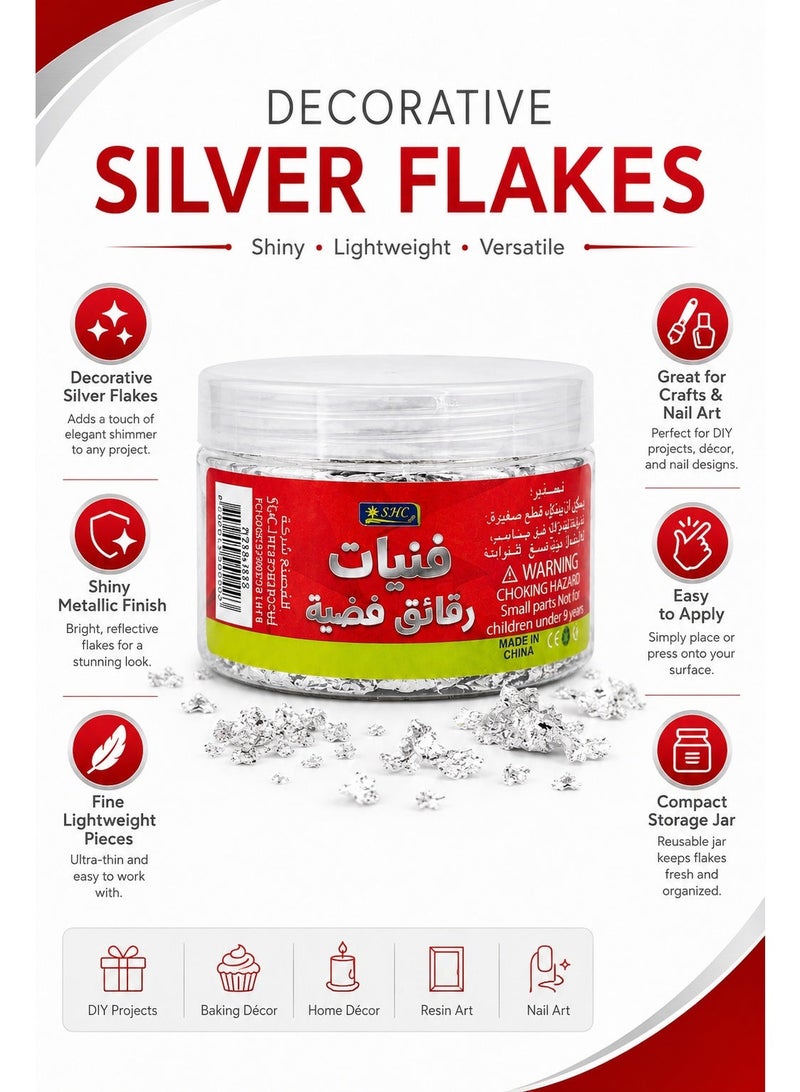Decorative Silver Flakes in Reusable Jar – Shiny Metallic Foil Pieces for Cake Decoration, Nail Art, Resin, Crafts, DIY Projects and Event Décor - Image 5