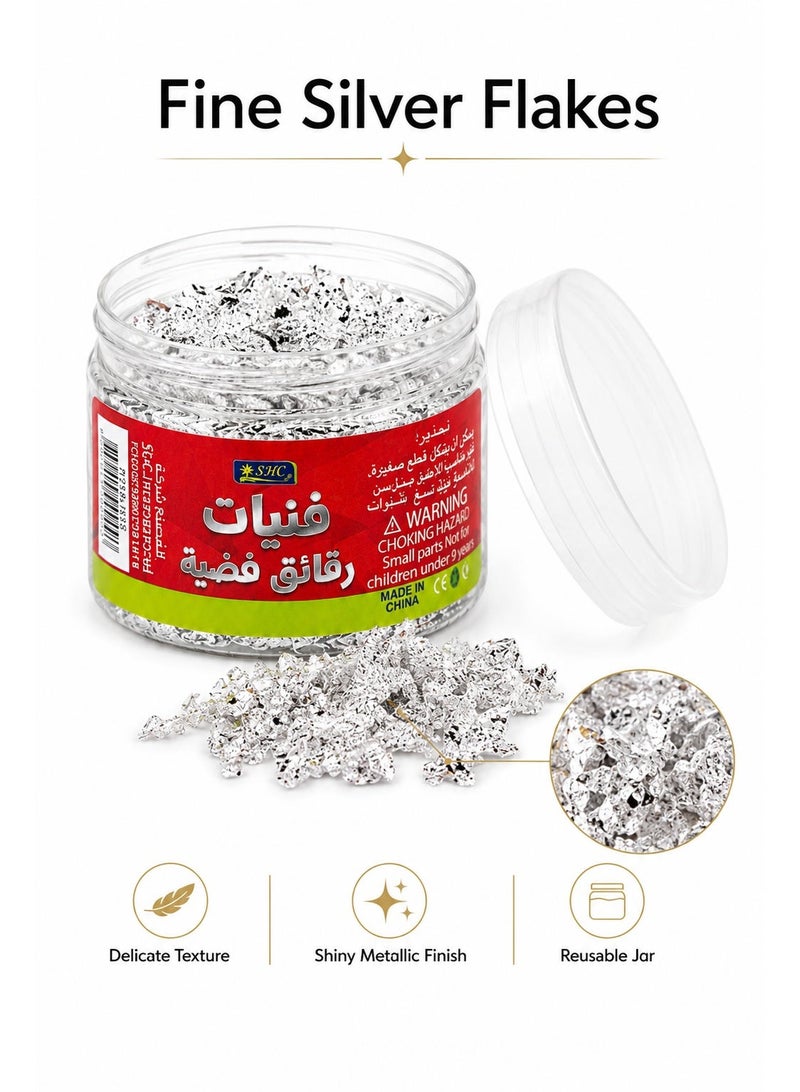 Decorative Silver Flakes in Reusable Jar – Shiny Metallic Foil Pieces for Cake Decoration, Nail Art, Resin, Crafts, DIY Projects and Event Décor - Image 4